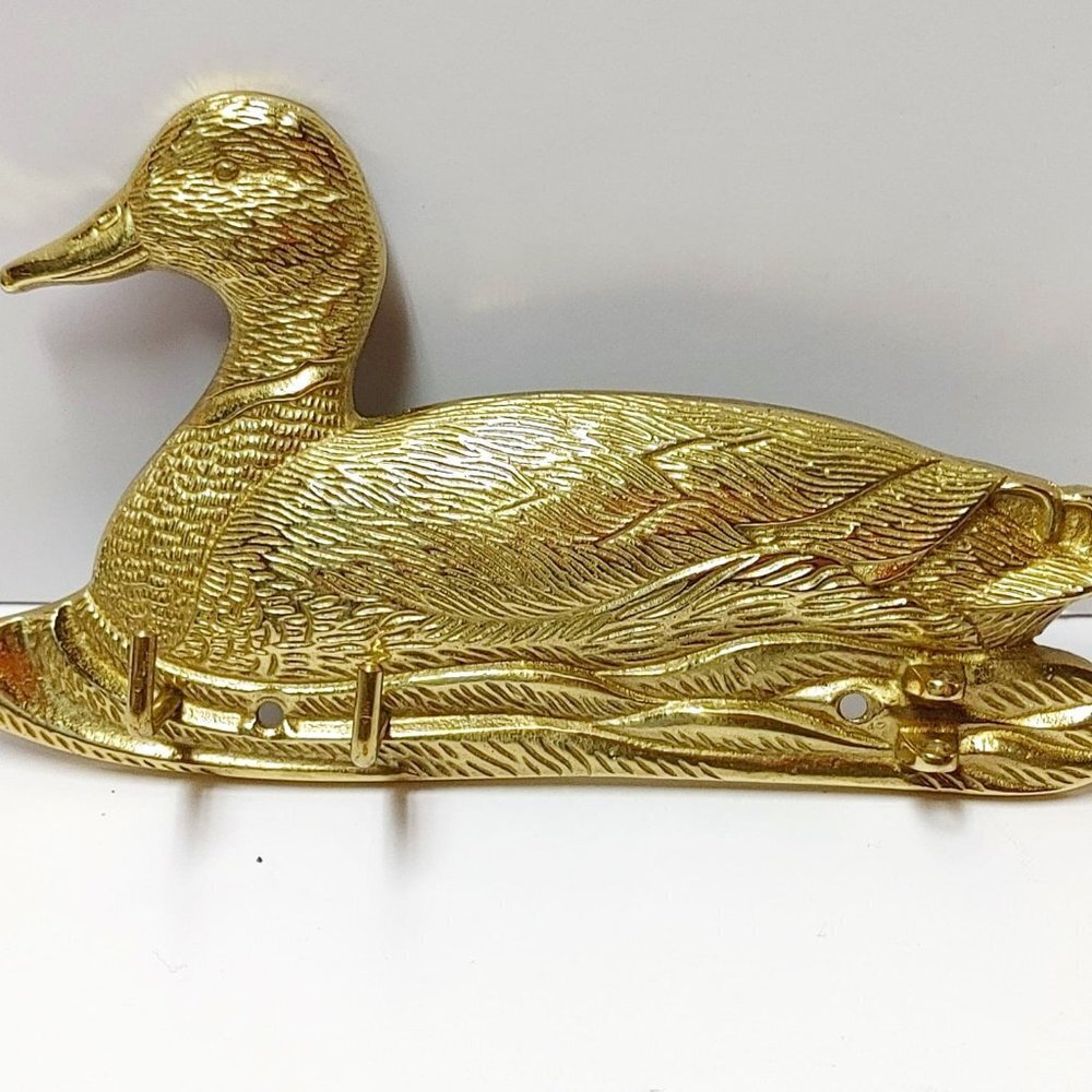 Duck Mallard Wall Mount Key Solid Brass Hanger Rack FARM HOUSE DECOR